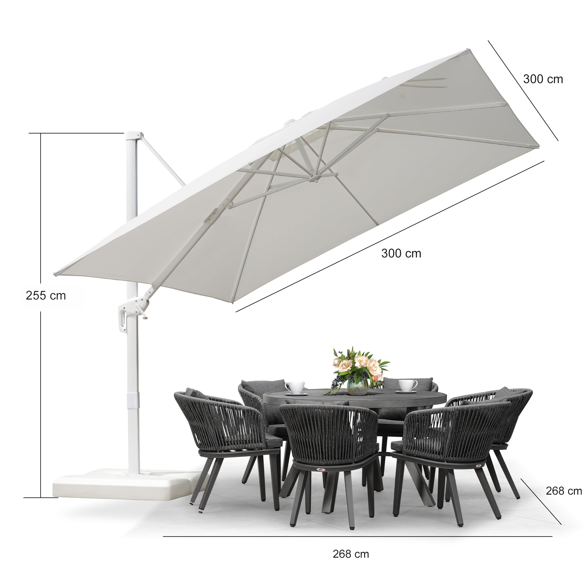 PURPLE LEAF Ombrellone da Giardino Bianco, Grande e Conveniente ,con Base