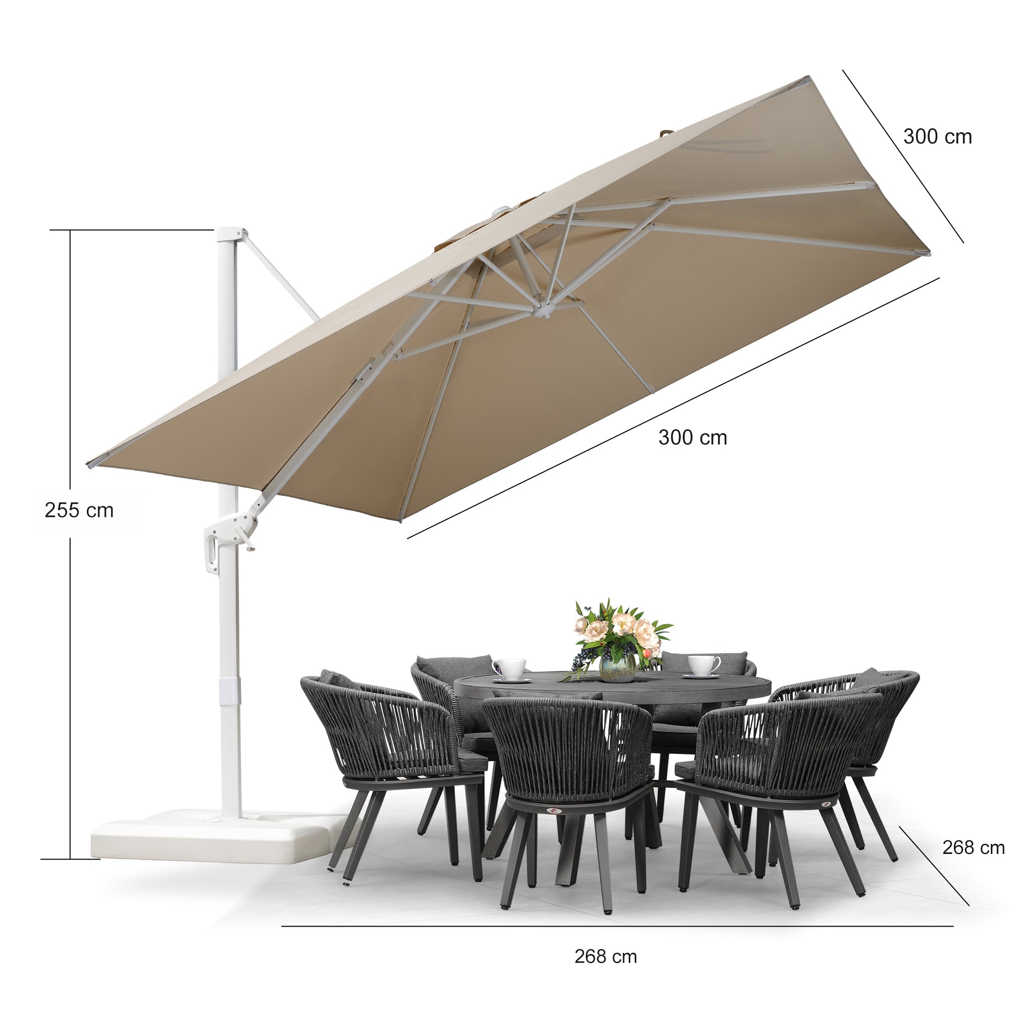 PURPLE LEAF Ombrellone da Giardino Bianco, Grande e Conveniente ,con Base