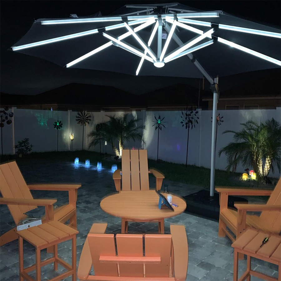 PURPLE LEAF Ombrellone Rotondo da Giardino , Doppio Top e Luci