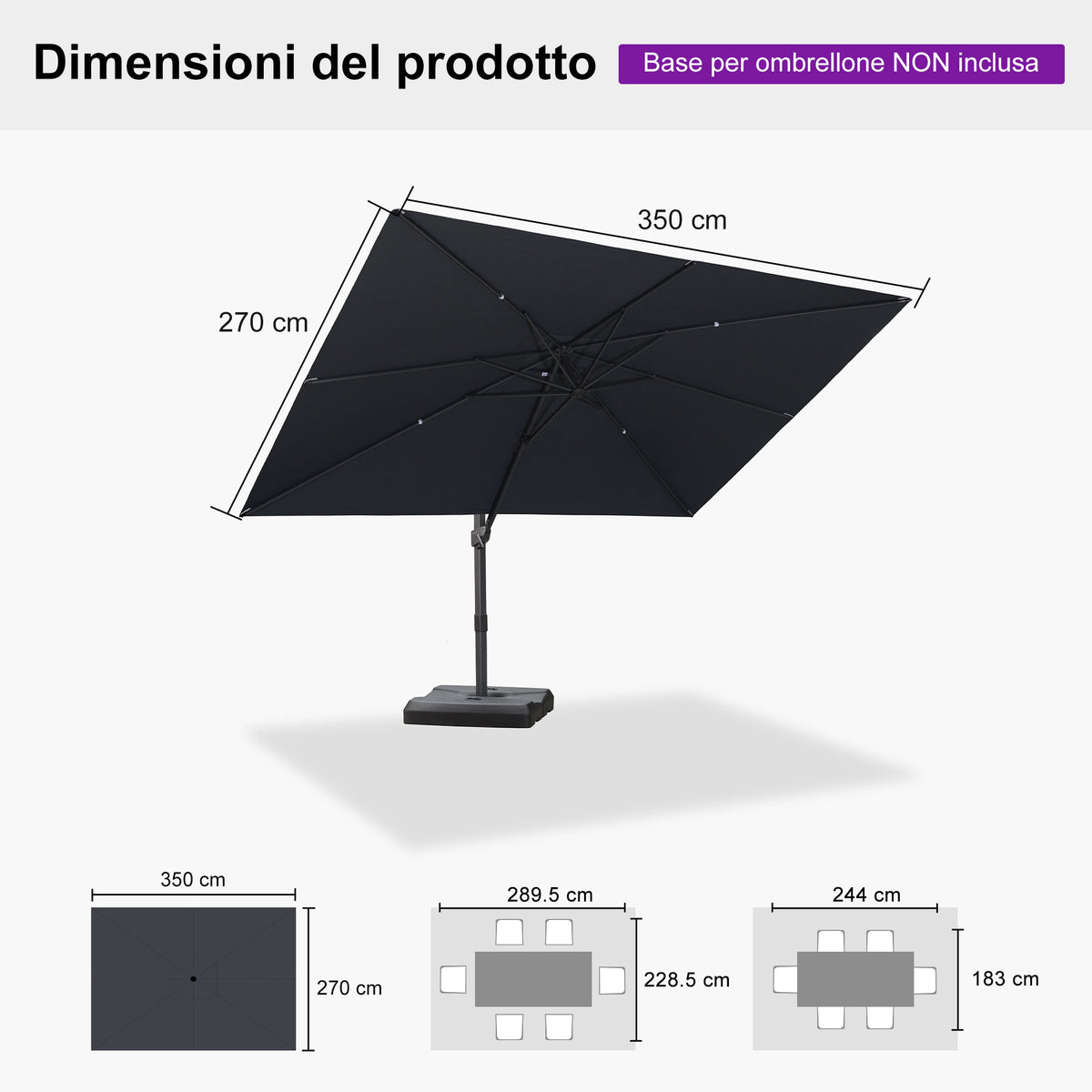 PURPLE LEAF Ombrellone Decentrato Inclinabile con Regolazione Continua per Giardino e Terrazza