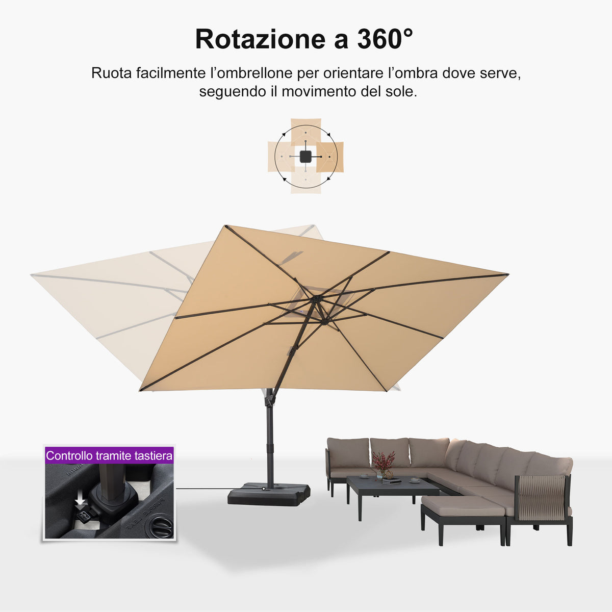 PURPLE LEAF Ombrellone Decentrato Inclinabile con Regolazione Continua per Giardino e Terrazza