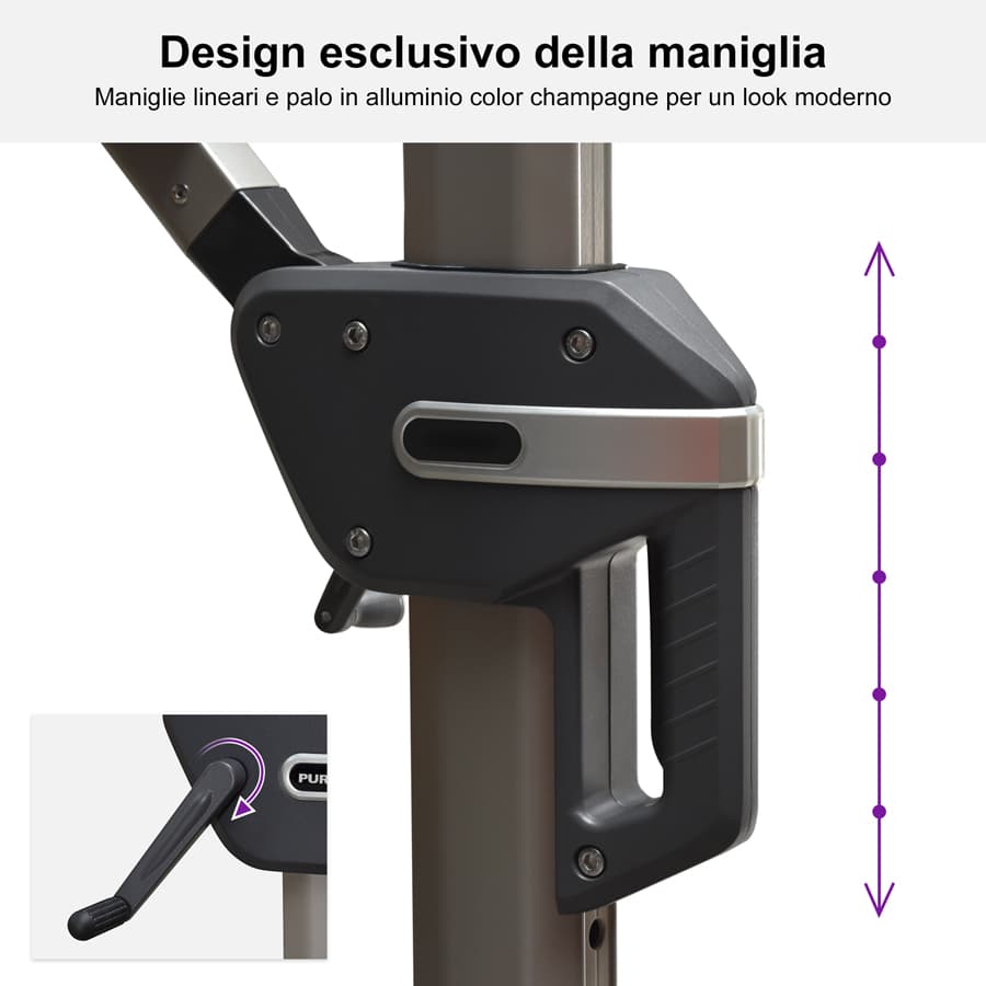 PURPLE LEAF Deluxe - Ombrellone in Alluminio Rettangolare da Esterno, Elegante, Antivento e Regolabile