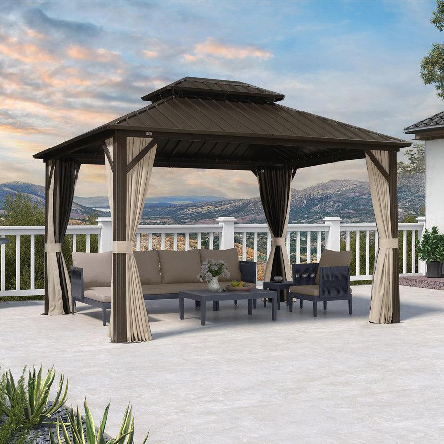 PURPLE LEAF Gazebo da Giardino In Alluminio Impermeabile e Stabile Doppio Tetto in Acciaio Galvanizzato Versione Economica - Bronzo
