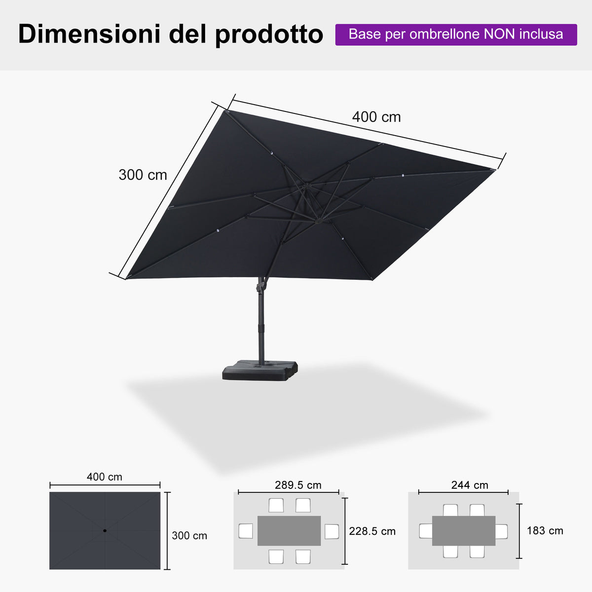 PURPLE LEAF Ombrellone Decentrato Inclinabile con Regolazione Continua per Giardino e Terrazza