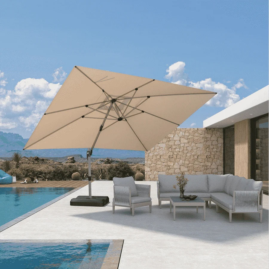 PURPLE LEAF Deluxe - Ombrellone in Alluminio Rettangolare da Esterno, Elegante, Antivento e Regolabile