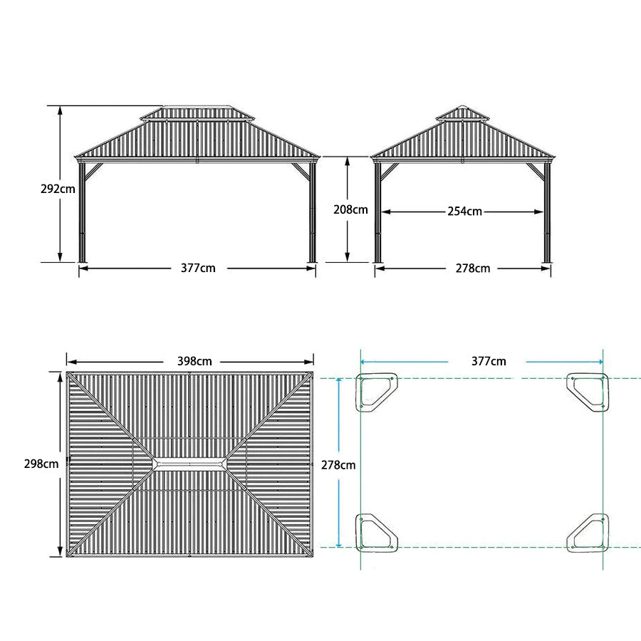 PURPLE LEAF Alluminio Gazebo Giardino con Zanzariere e Tende Tetto Doppio in Acciaio Galvanizzato, Grigio