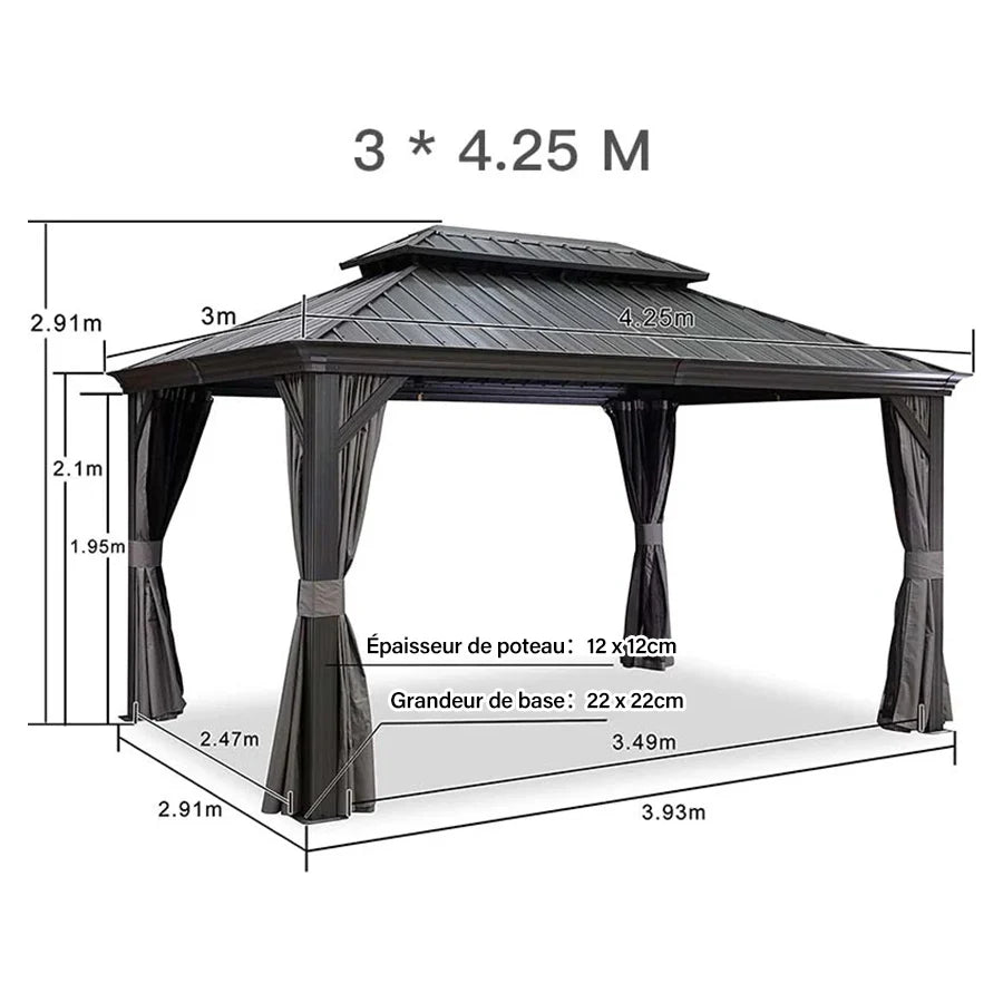 PURPLE LEAF Alluminio Gazebo Giardino con Zanzariere e Tende Tetto Doppio in Acciaio Galvanizzato, Grigio