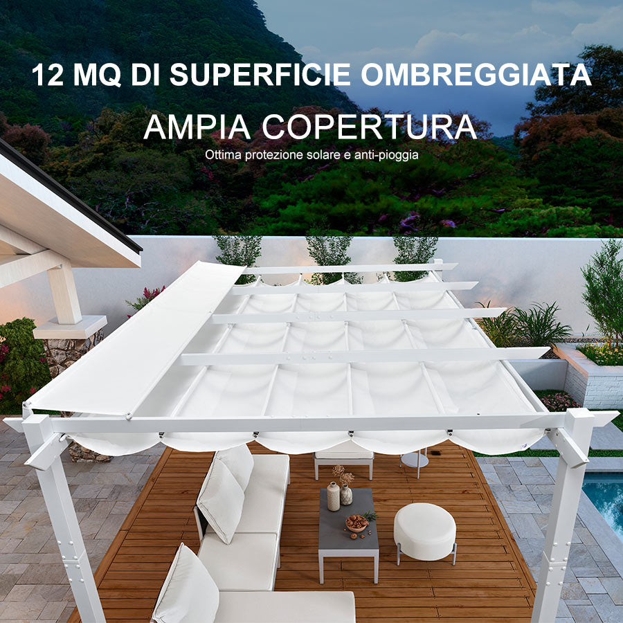 PURPLE LEAF Pergola Retrattile da Esterno con Doppio Parasole in Alluminio Resistente Bianco per Patio Terrazza Giardino Moderno