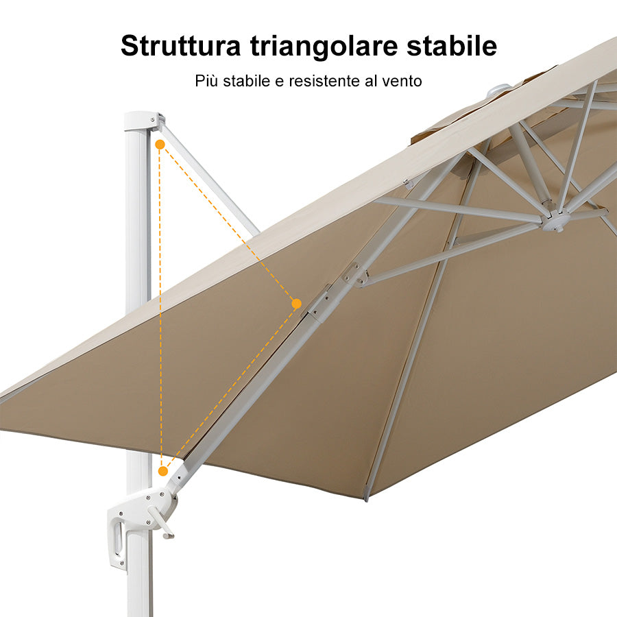 PURPLE LEAF Ombrellone da Giardino Bianco, Grande e Conveniente ,con Base