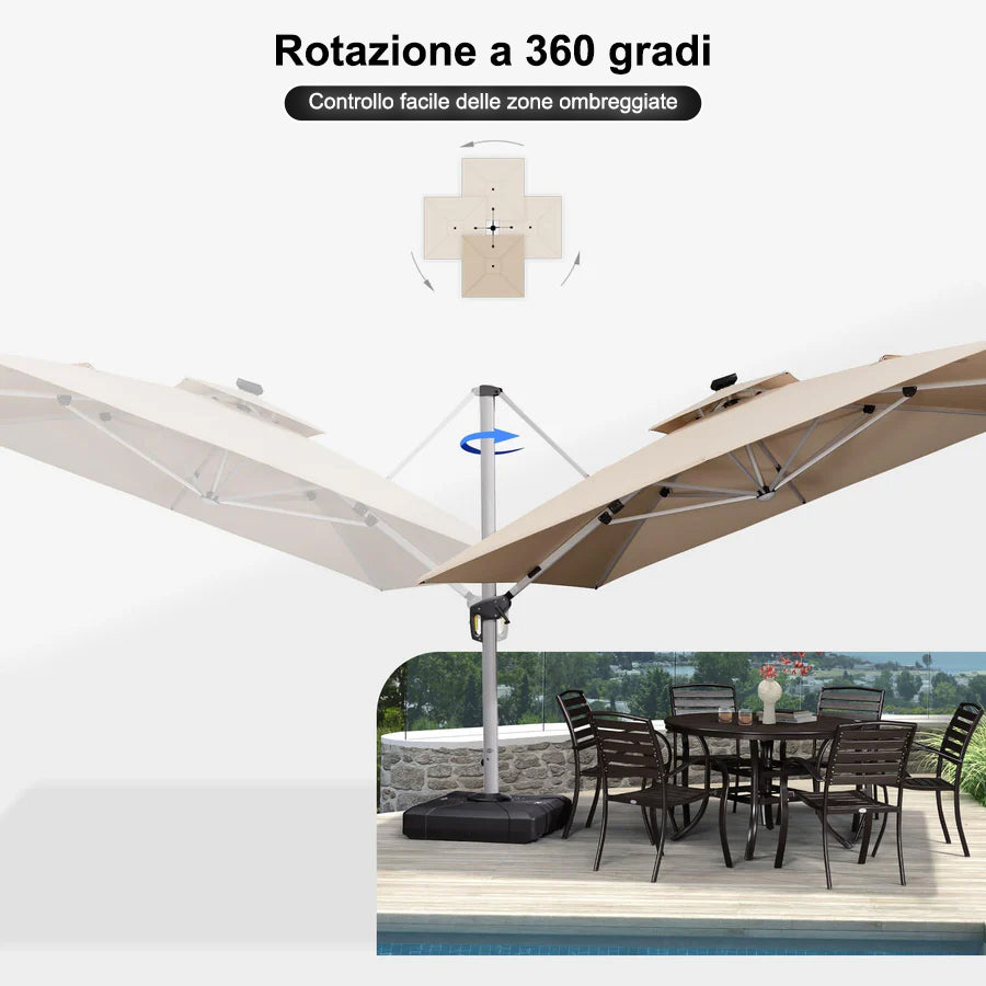 PURPLE LEAF Ombrellone Quadrati da Giardino con Doppio Top e luci ,con Base