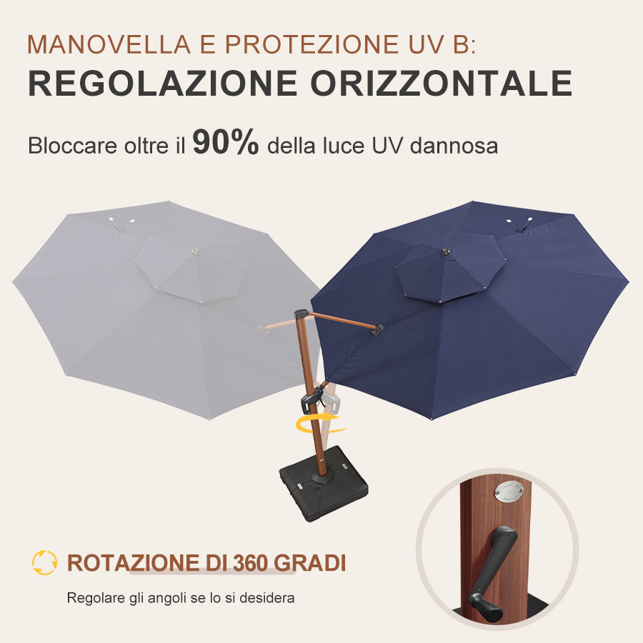 PURPLE LEAF Ombrellone Doppio Top rotondo in alluminio colore legno