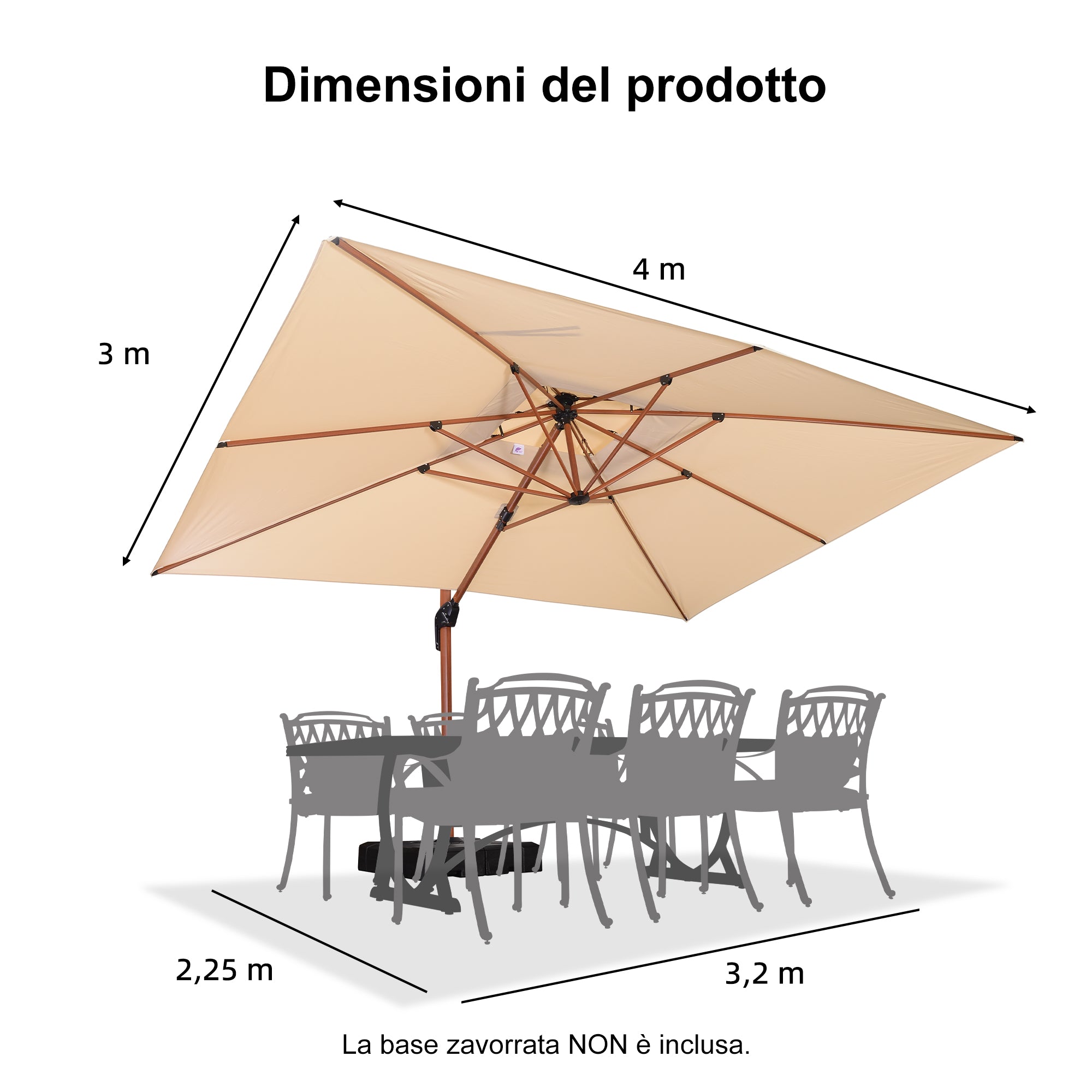 PURPLE LEAF Ombrellone in Alluminio Rettangolare Doppio Top in colore legno