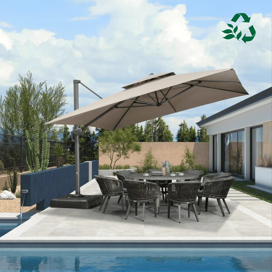 PURPLE LEAF Ombrellone da Giardino a sbalzo , Ombrellone da Esterno con palo Grigio,Rotazione a 360° e 6 livelli di Regolazione dell'altezza