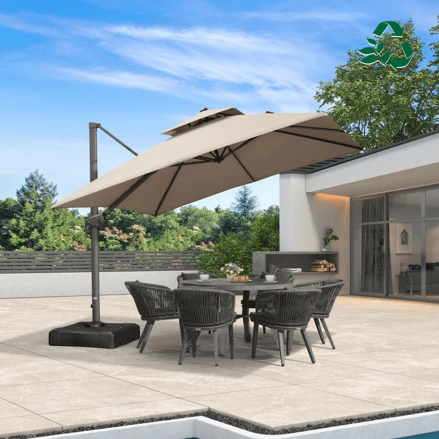 PURPLE LEAF Ombrellone da Giardino a sbalzo , Ombrellone da Esterno con palo Grigio,Rotazione a 360° e 6 livelli di Regolazione dell'altezza