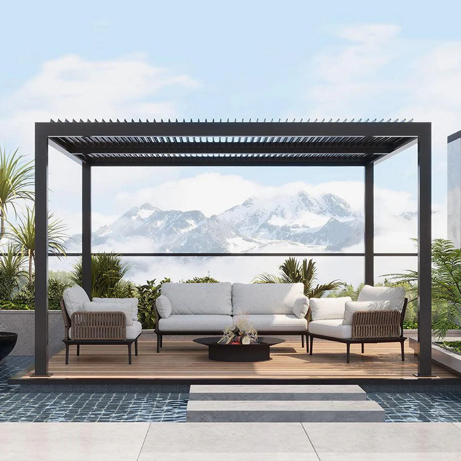 PURPLE LEAF Pergola Bioclimatica a Lamelle con Tetto Regolabile Moderna Alluminio Pergolati da Giardino per Patio Terrazza Esterno Grigio