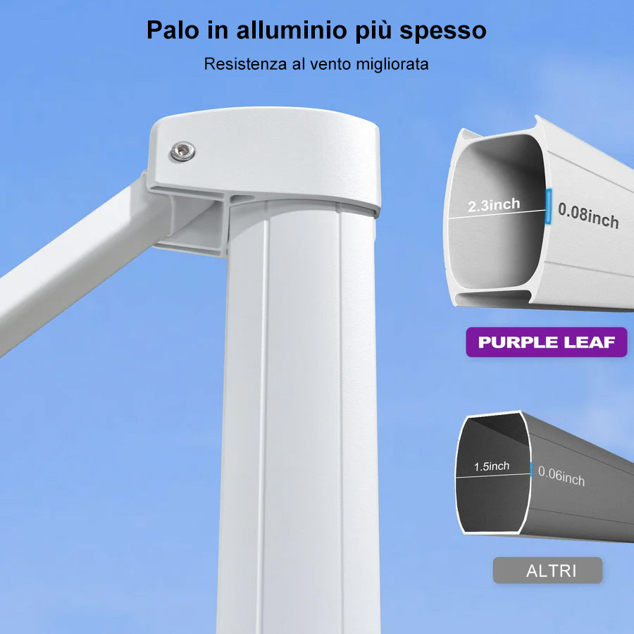 PURPLE LEAF Ombrellone da Giardino Bianco, Grande e Conveniente ,con Base