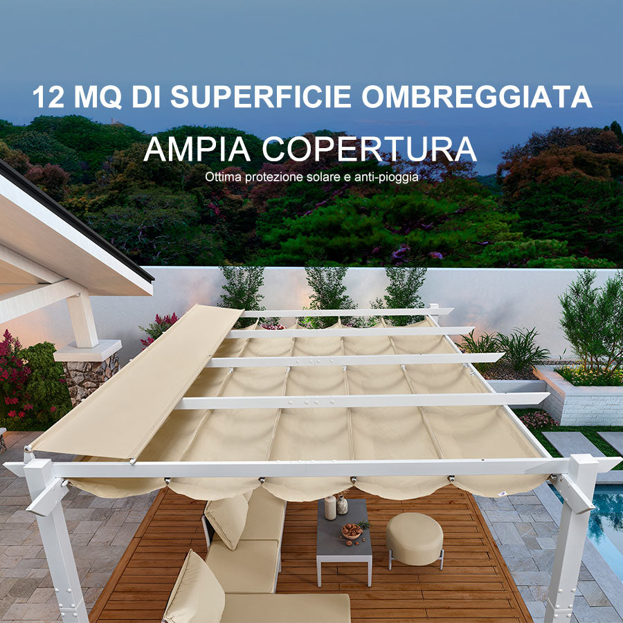 PURPLE LEAF Pergola Retrattile da Esterno con Doppio Parasole in Alluminio Resistente Bianco per Patio Terrazza Giardino Moderno