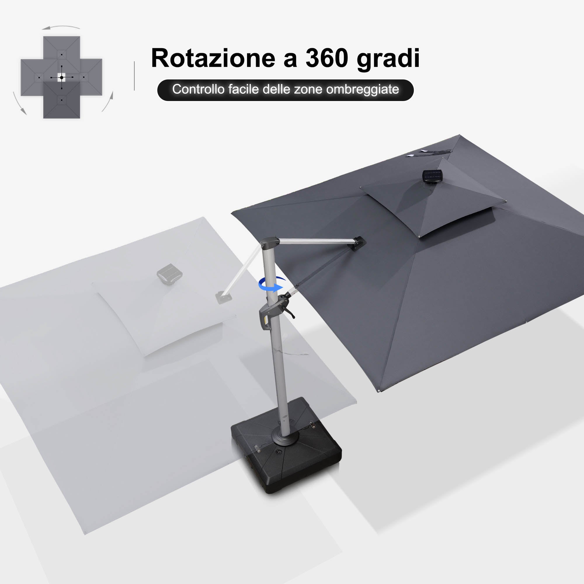 PURPLE LEAF Ombrellone Quadrati da Giardino con Doppio Top e luci ,con Base