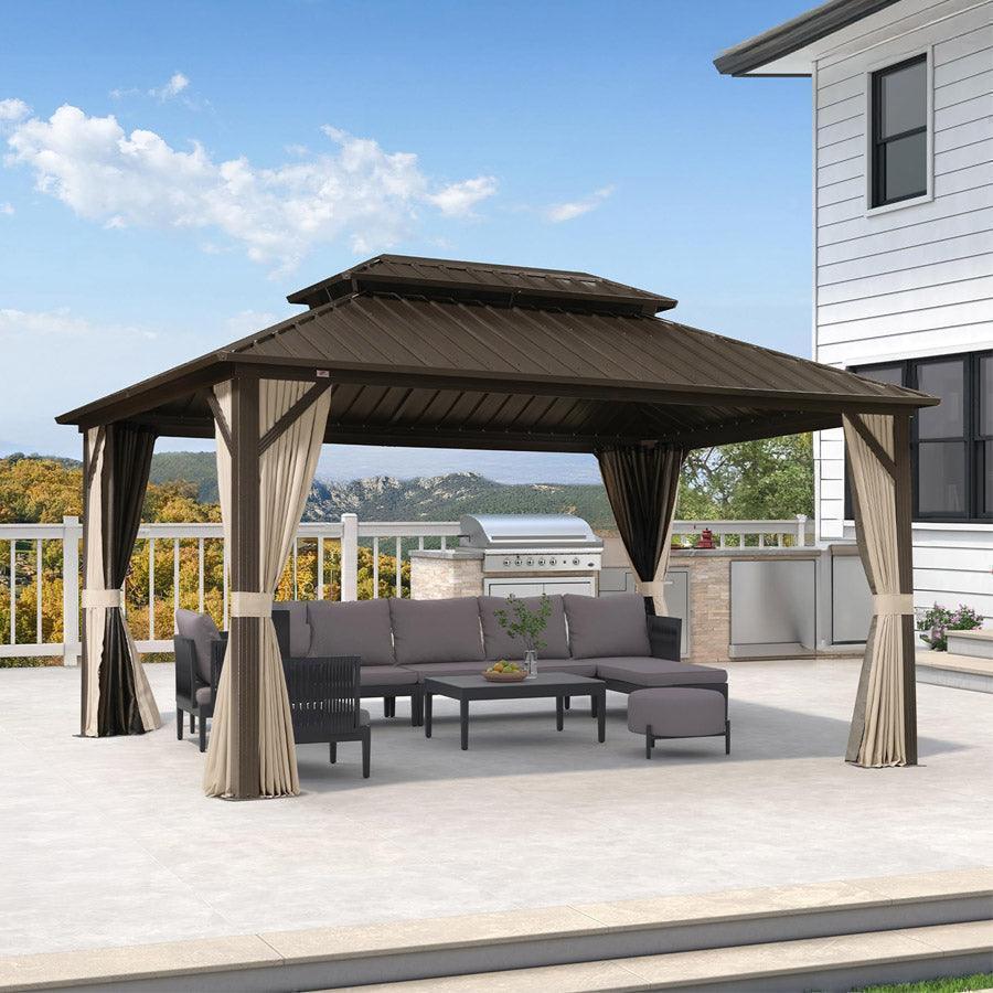 PURPLE LEAF Gazebo da Giardino In Alluminio Impermeabile e Stabile Doppio Tetto in Acciaio Galvanizzato Versione Economica - Bronzo