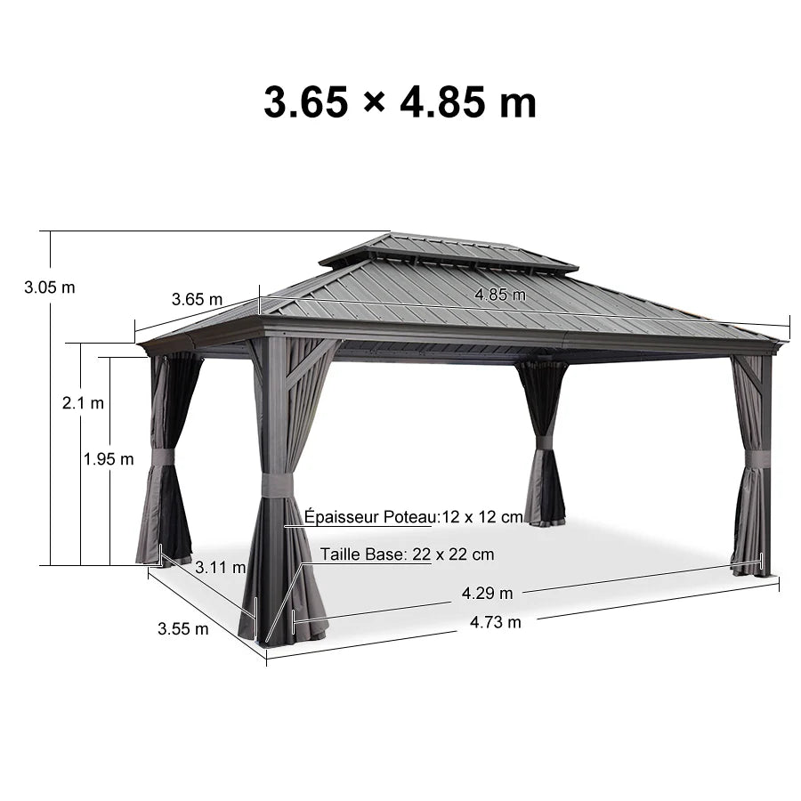 PURPLE LEAF Alluminio Gazebo Giardino con Zanzariere e Tende Tetto Doppio in Acciaio Galvanizzato, Grigio