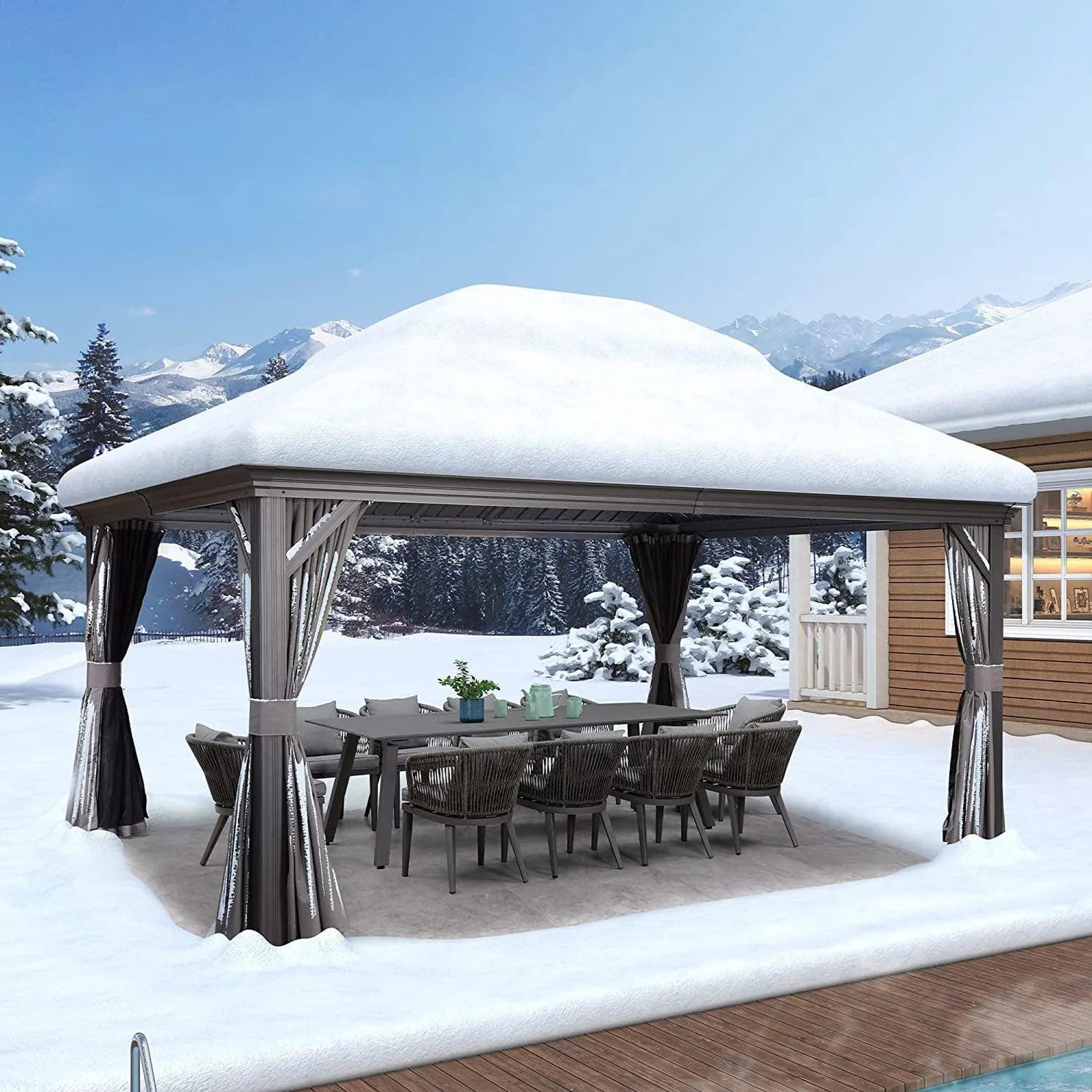 PURPLE LEAF Alluminio Gazebo Giardino con Zanzariere e Tende Tetto Doppio in Acciaio Galvanizzato, Grigio