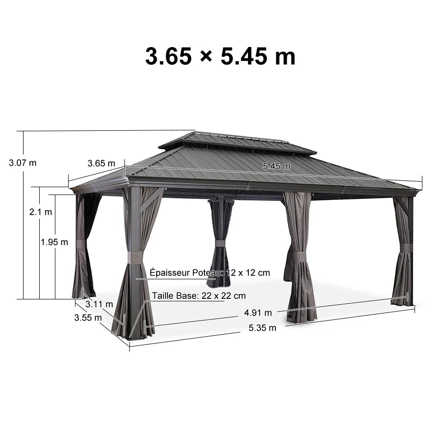 PURPLE LEAF Alluminio Gazebo Giardino con Zanzariere e Tende Tetto Doppio in Acciaio Galvanizzato, Grigio