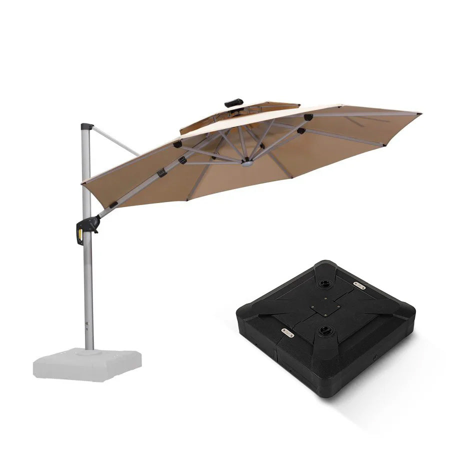 PURPLE LEAF Ombrellone Rotondo da Giardino , Doppio Top e Luci ,con Base