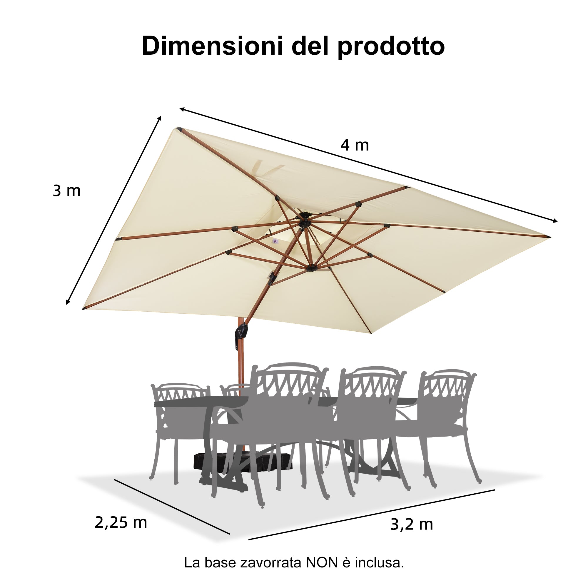 PURPLE LEAF Ombrellone in Alluminio Rettangolare Doppio Top in colore legno