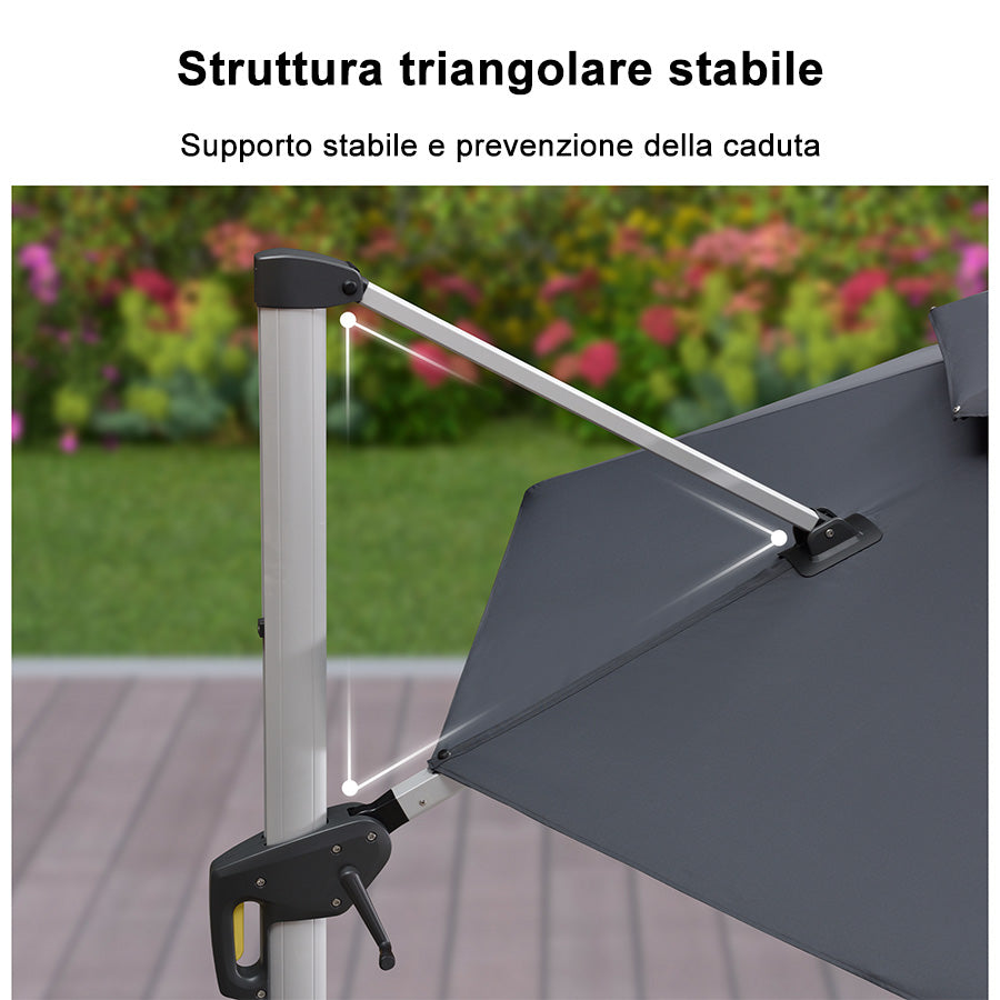 PURPLE LEAF Ombrellone Classico da Giardino Rotondo con Doppia Top e Rotazione a 360 Gradi ,con Base