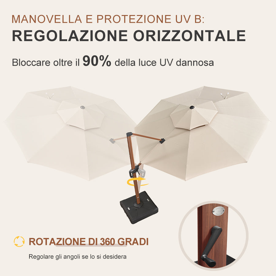 PURPLE LEAF Ombrellone Doppio Top rotondo in alluminio colore legno