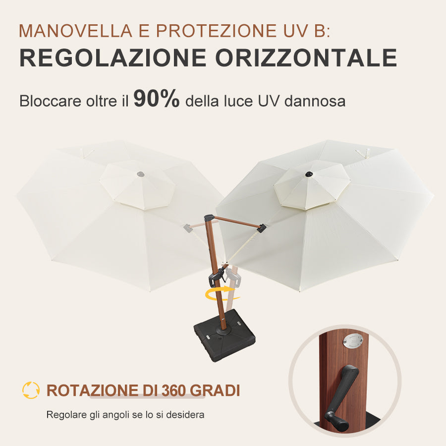 PURPLE LEAF Ombrellone Doppio Top rotondo in alluminio colore legno