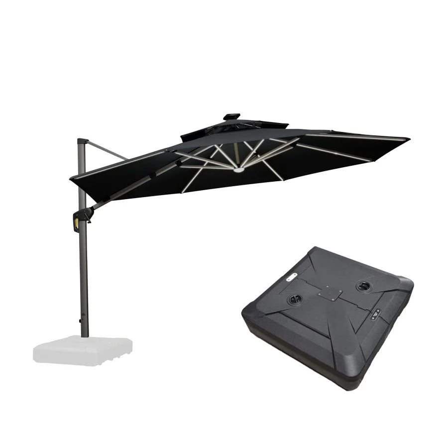 PURPLE LEAF Ombrellone Rotondo da Giardino , Doppio Top e Luci ,con Base