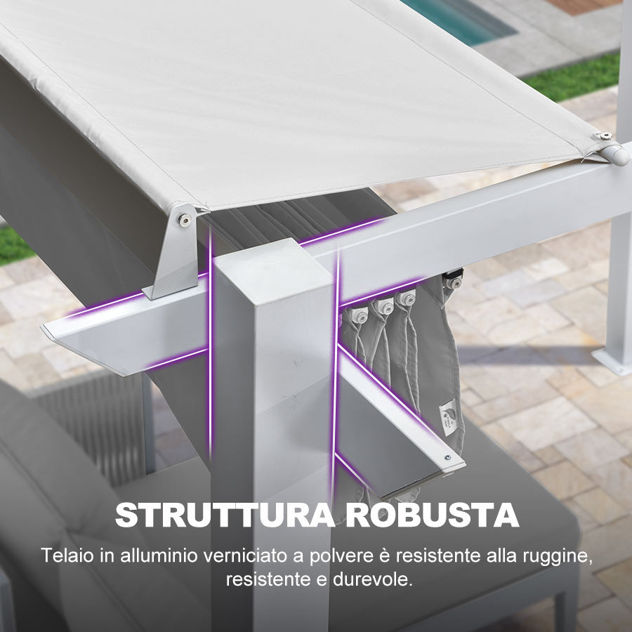 PURPLE LEAF Pergola Retrattile da Esterno con Doppio Parasole in Alluminio Resistente Bianco per Patio Terrazza Giardino Moderno