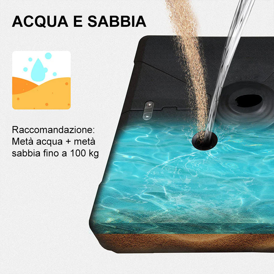 PURPLE LEAF BASE-1 supporto per ombrellone a braccio, base riempibile con acqua o sabbia, per ombrellone a braccio, base da 100 kg