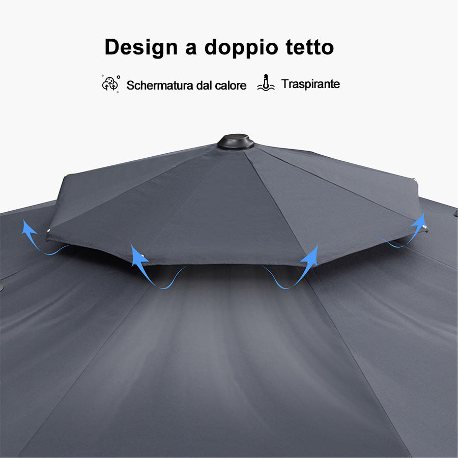 PURPLE LEAF Ombrellone Classico da Giardino Rotondo con Doppia Top e Rotazione a 360 Gradi ,con Base
