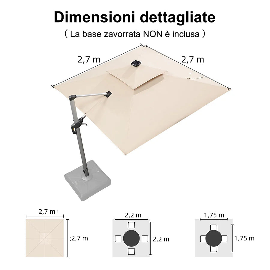 PURPLE LEAF Ombrellone Quadrati da Giardino con Doppio Top e luci ,con Base