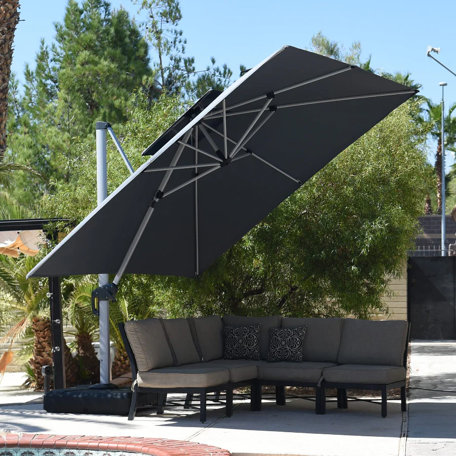 PURPLE LEAF Ombrellone Classico da Giardino Quadrato con Doppia Top e Rotazione a 360 Gradi