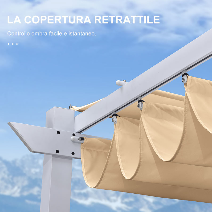 PURPLE LEAF Pergola Retrattile da Esterno con Doppio Parasole in Alluminio Resistente Bianco per Patio Terrazza Giardino Moderno