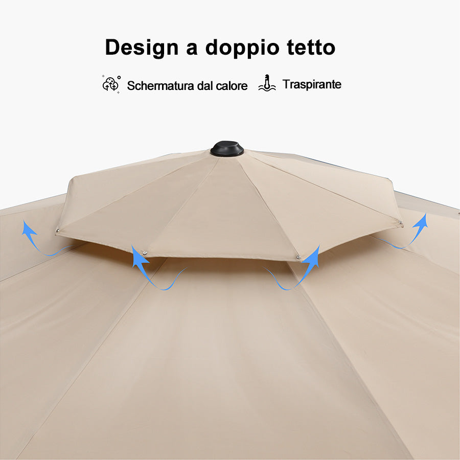 PURPLE LEAF Ombrellone Classico da Giardino Rotondo con Doppia Top e Rotazione a 360 Gradi ,con Base