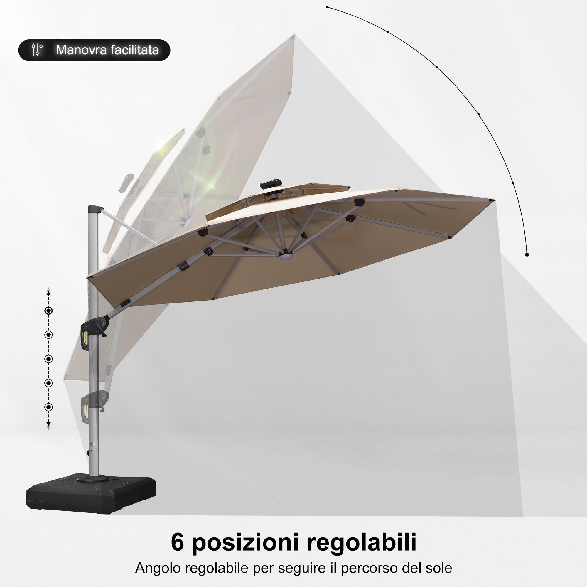 PURPLE LEAF Ombrellone Rotondo da Giardino , Doppio Top e Luci