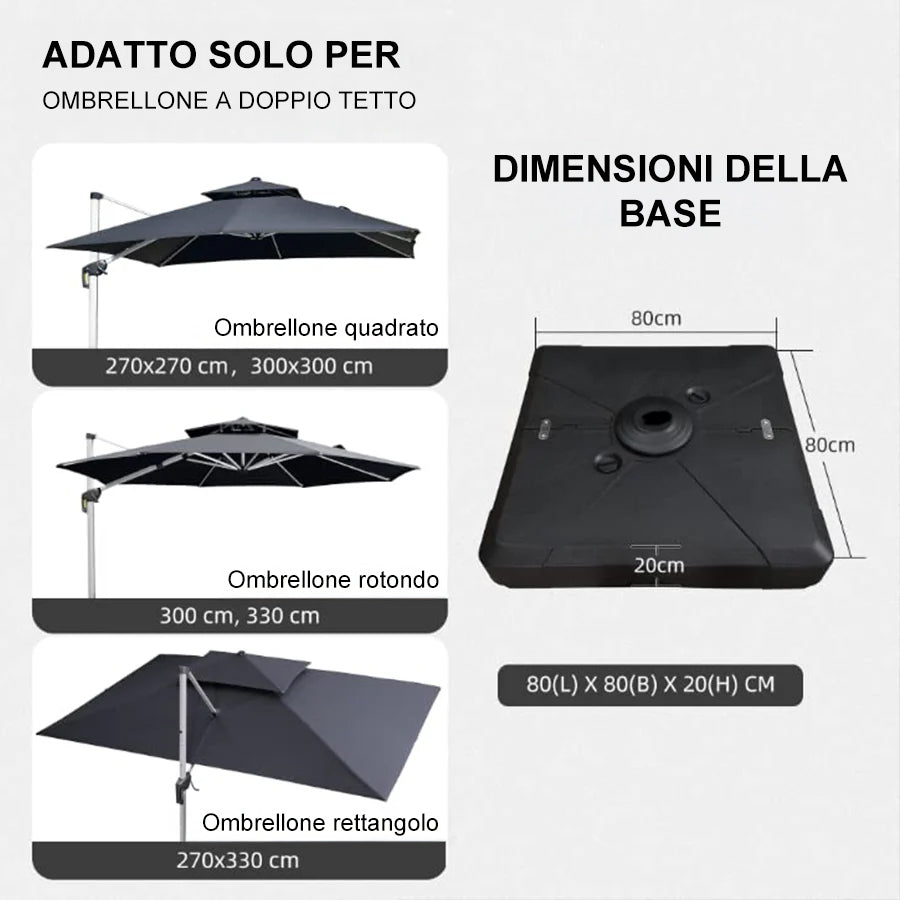 PURPLE LEAF BASE-1 supporto per ombrellone a braccio, base riempibile con acqua o sabbia, per ombrellone a braccio, base da 100 kg