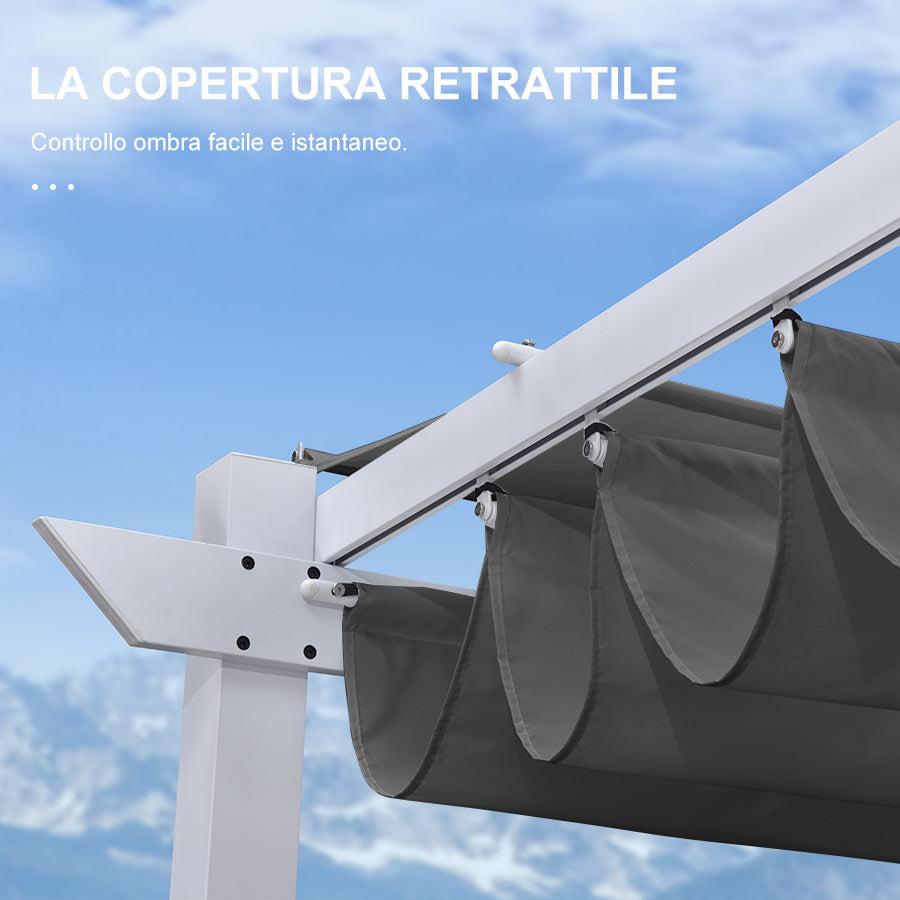 PURPLE LEAF Pergola Retrattile da Esterno con Doppio Parasole in Alluminio Resistente Bianco per Patio Terrazza Giardino Moderno