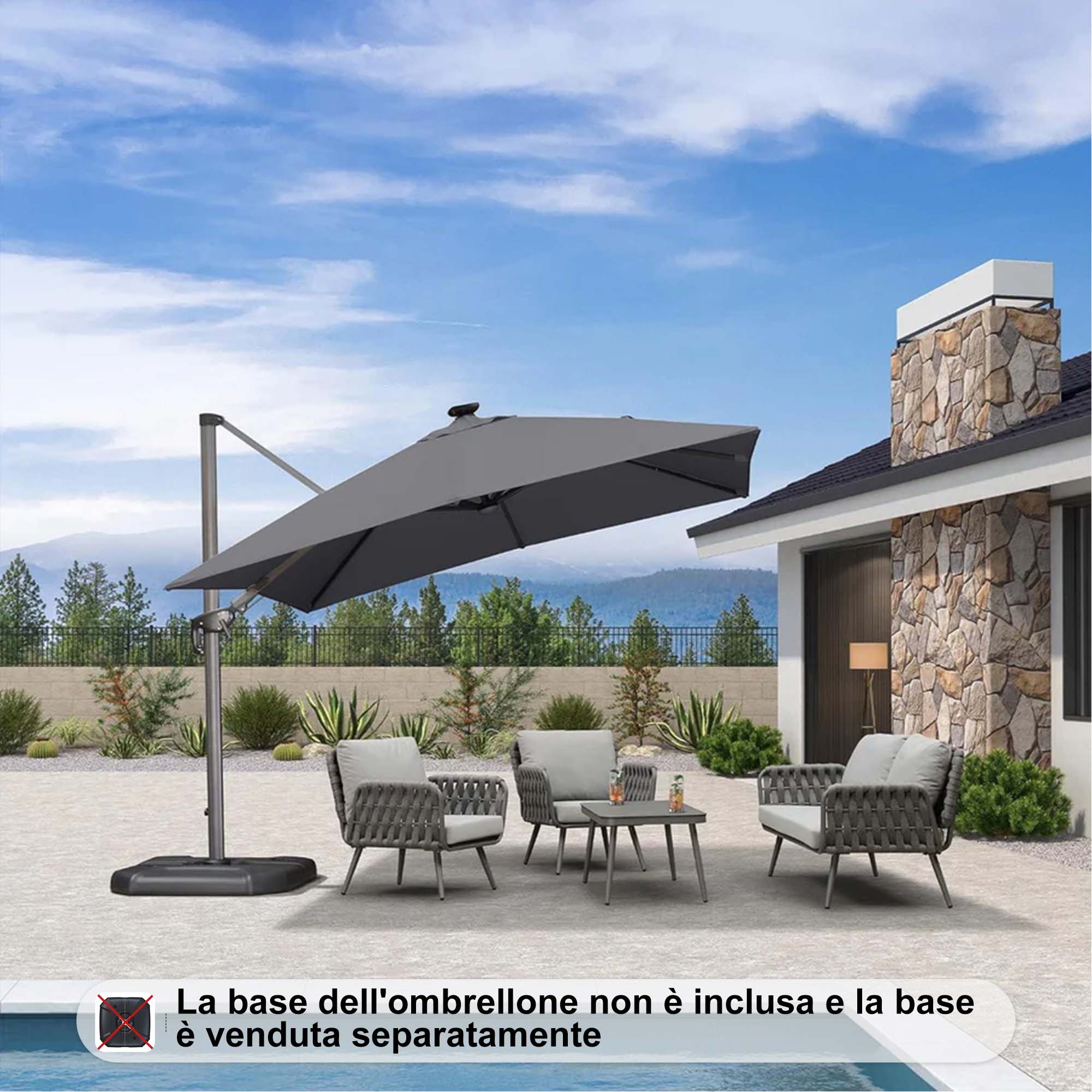 PURPLE LEAF Ombrellone da Giardino Ombrellone Quadrato Girevole con Rotazione a 360 gradi per esterno con luci