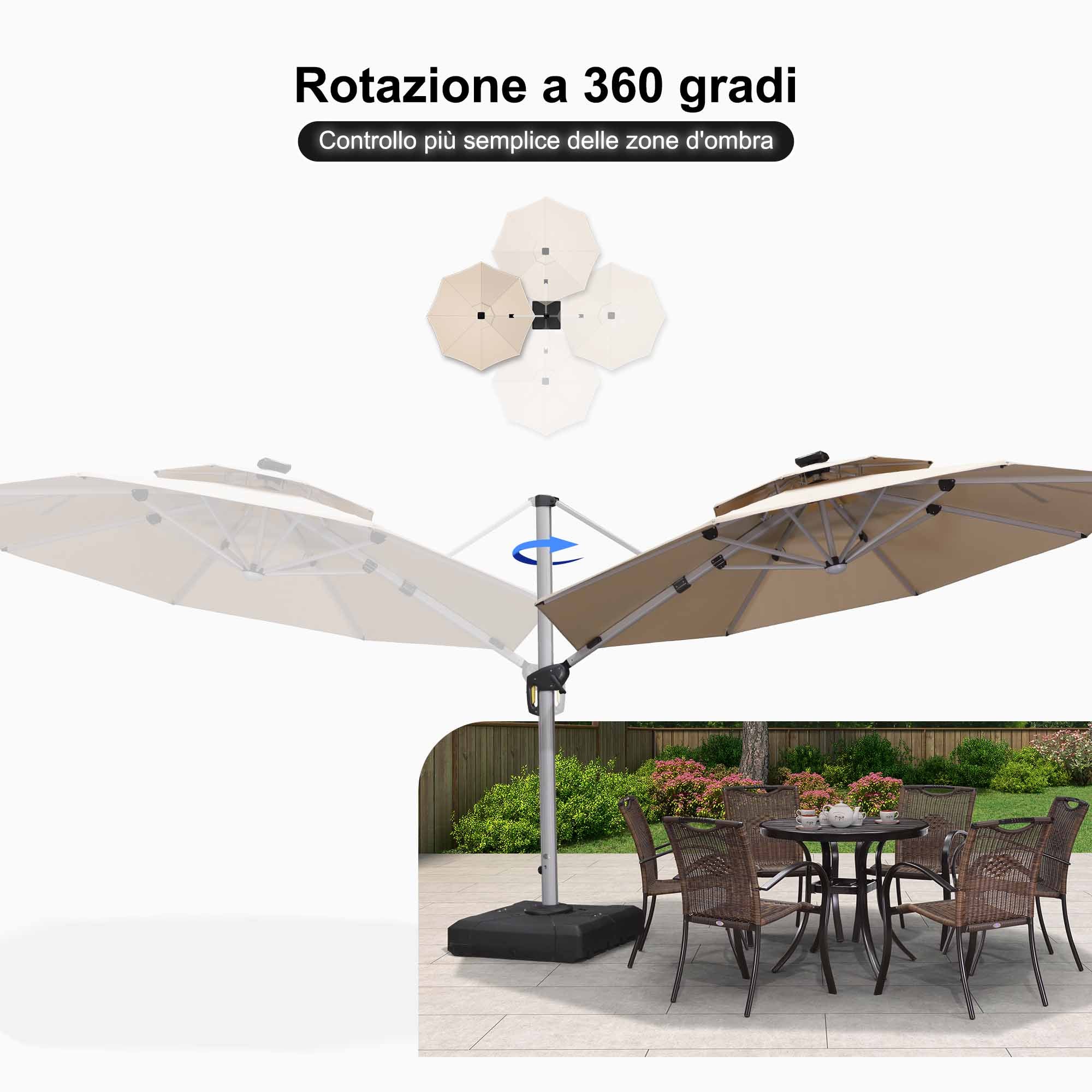 PURPLE LEAF Ombrellone Rotondo da Giardino , Doppio Top e Luci