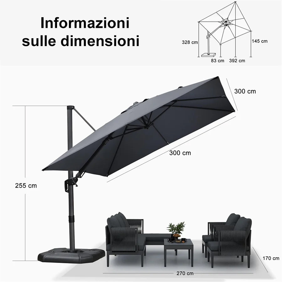 PURPLE LEAF Ombrellone da Giardino Quadrato inclinabile economico