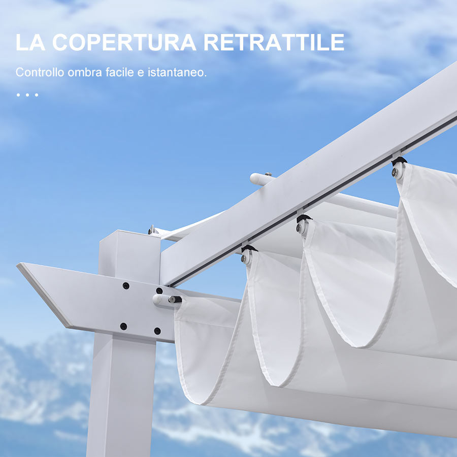 PURPLE LEAF Pergola Retrattile da Esterno con Doppio Parasole in Alluminio Resistente Bianco per Patio Terrazza Giardino Moderno