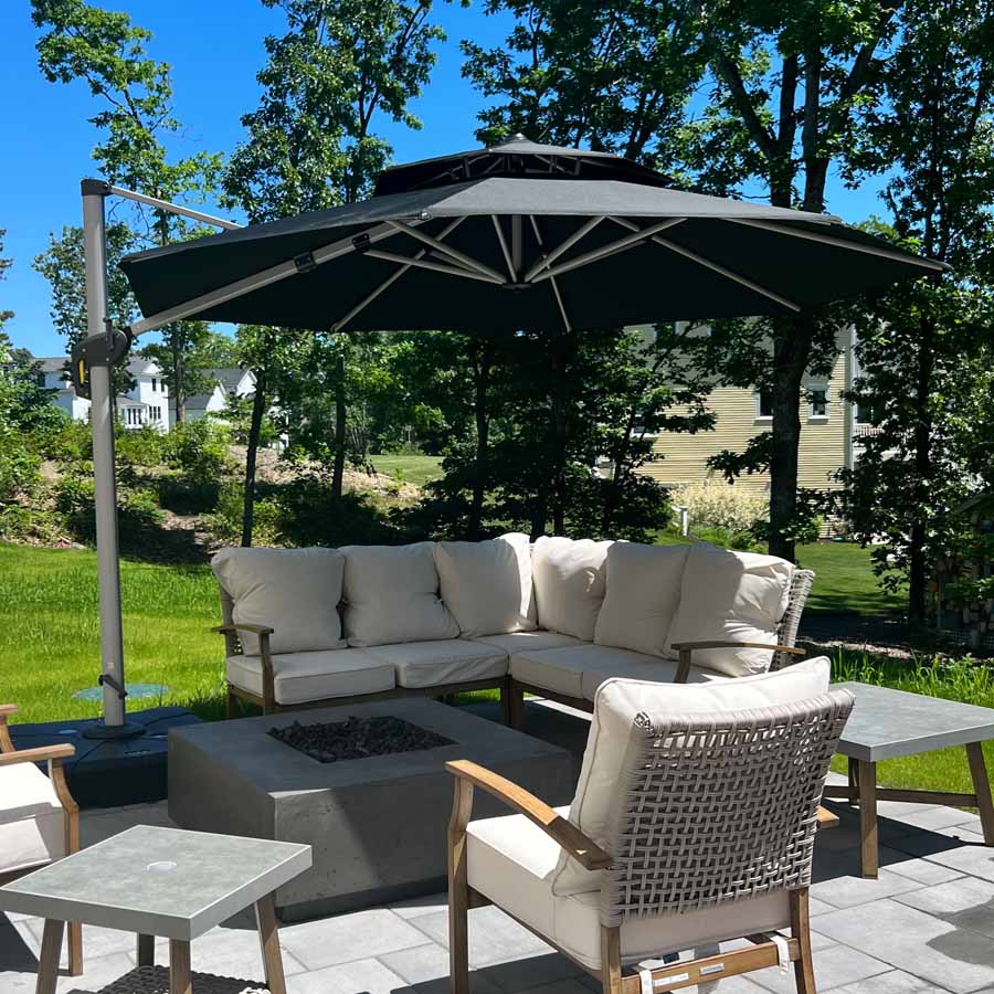 PURPLE LEAF Ombrellone Classico da Giardino Rotondo con Doppia Top e Rotazione a 360 Gradi ,con Base