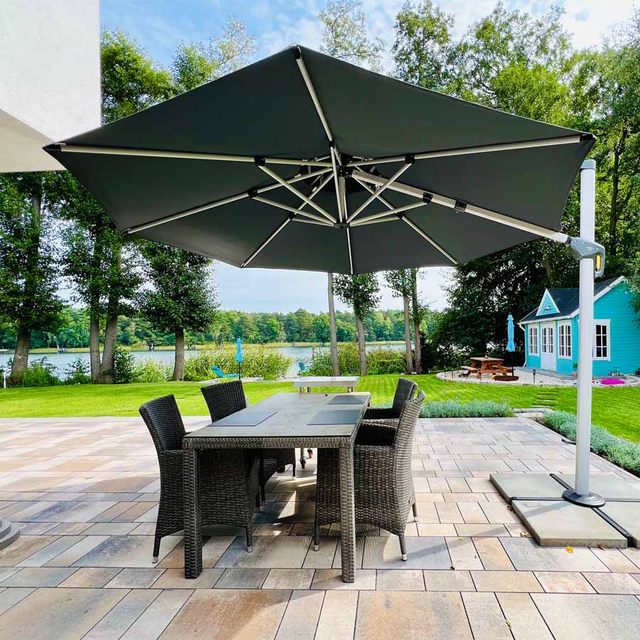 PURPLE LEAF Ombrellone Classico da Giardino Rotondo con Doppia Top e Rotazione a 360 Gradi ,con Base