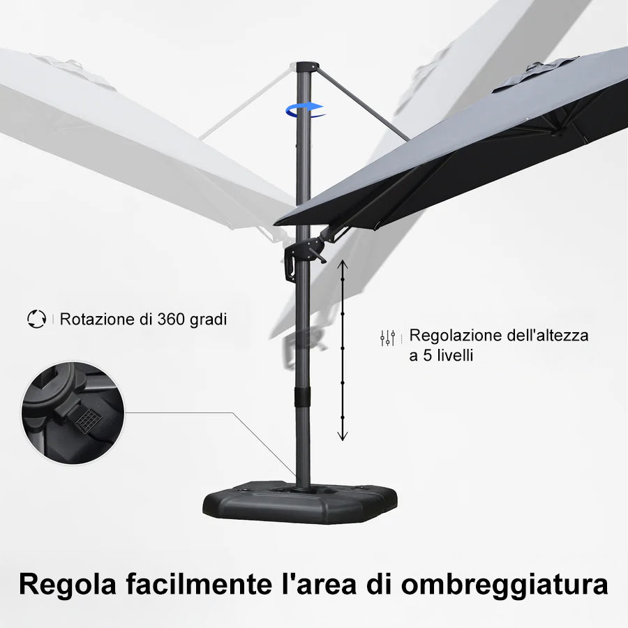 PURPLE LEAF Ombrellone da Giardino Quadrato inclinabile economico ,con Base