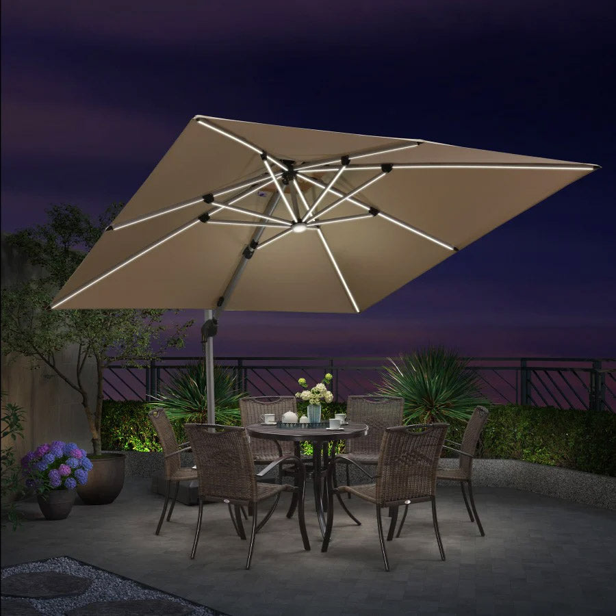 PURPLE LEAF Ombrellone Quadrati da Giardino con Doppio Top e luci ,con Base